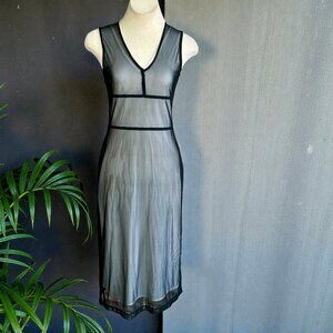 Fiona Beckett for Tooke Sleeveless Layered Black Mesh Midi Dress